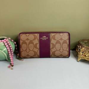 COACH Color Block Coated Canvas Signature Slim Accordion Zip Wallet